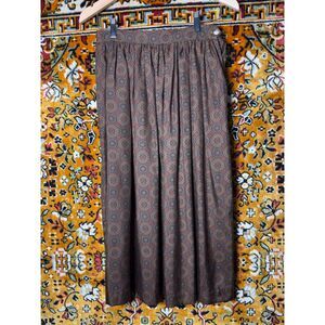 Bloomingdale’s Luxury 100% Silk Brown Printed Skirt 80s Vintage size 10
